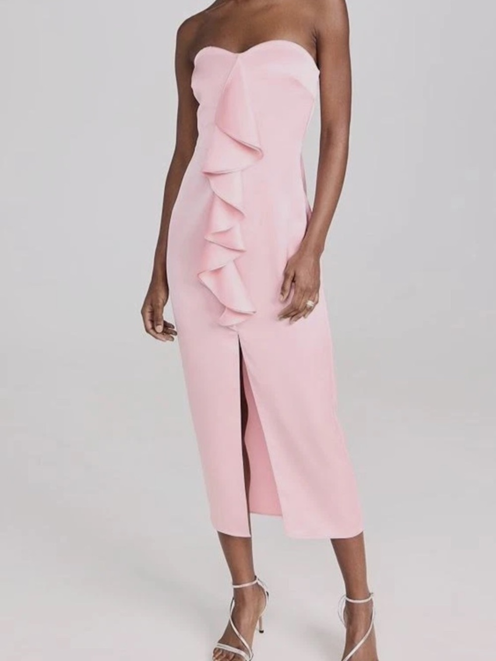 Ramy Brook Venice Strapless Candy Pink Ruffle Midi Dress Silicone Grip NWT $595 - Picture 2 of 4